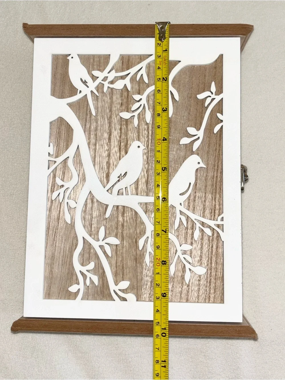 Wooden Bird Key Cabinet Wall Mount 6 Hook Rustic Farmhouse Decor